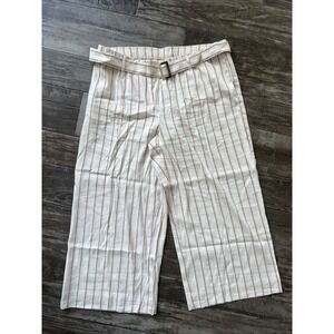 J. Jill Linen Pull On Wide Leg Pants Striped Women's XL Beige‎ Cropped Linen